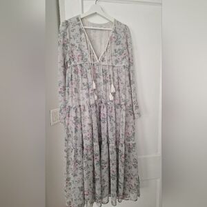 Christy Dawn Cream Floral Tiered Maxi Dress with Tassel Front Tie